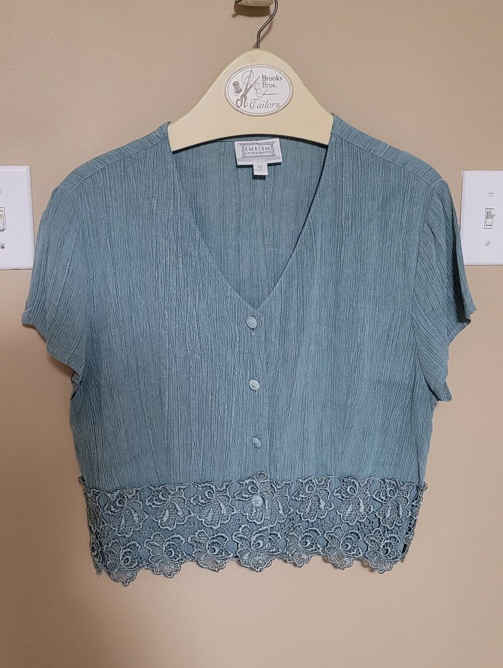 💜2 for $10💜 Bundle and save Sage Green Short Sleeve  Top with Lace Hem